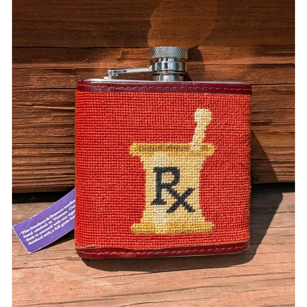 Doctor's Orders Needlepoint Flask Burnt Orange Smathers & Branson NEW Gift Dad